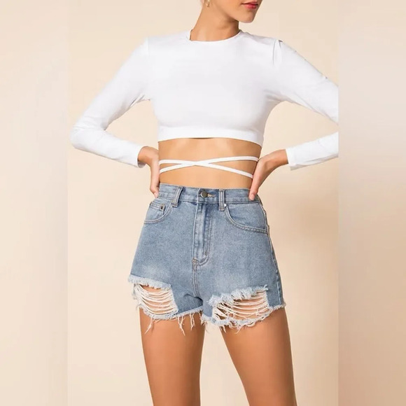 Superdown Simi Distressed Denim Shorts - Picture 1 of 9